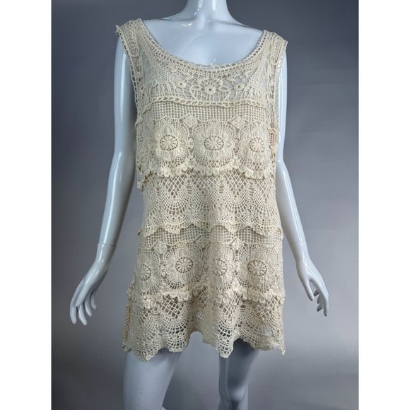 NorthStyle Lace Layered Resort Shift Dress Size XL Beige Cotton - Picture 4 of 16